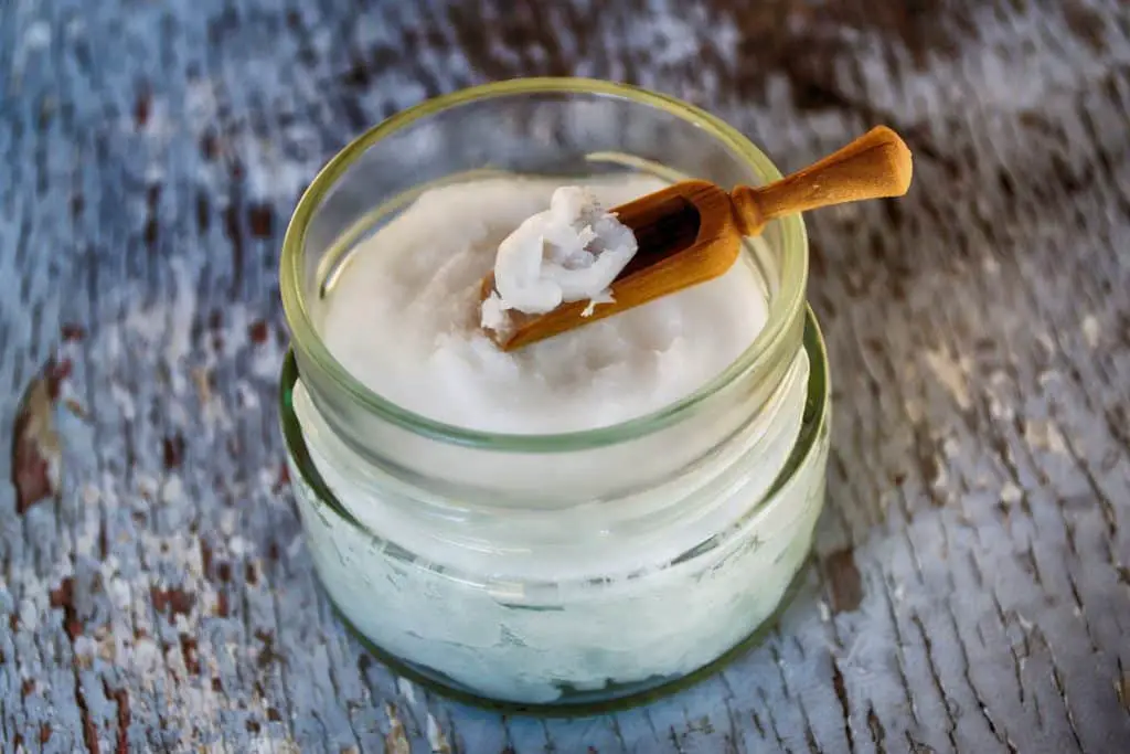 coconut oil in a clear glass container