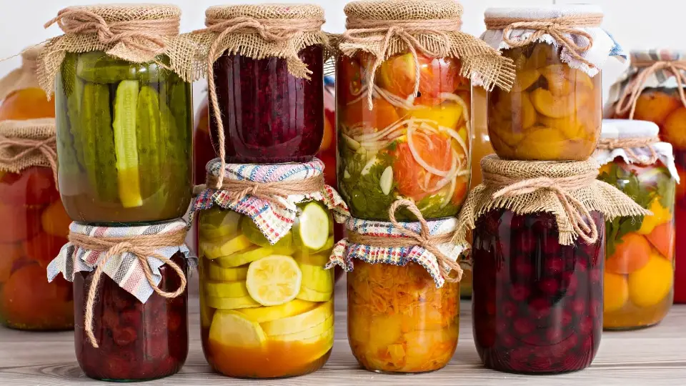 Pickled vegetables in jars