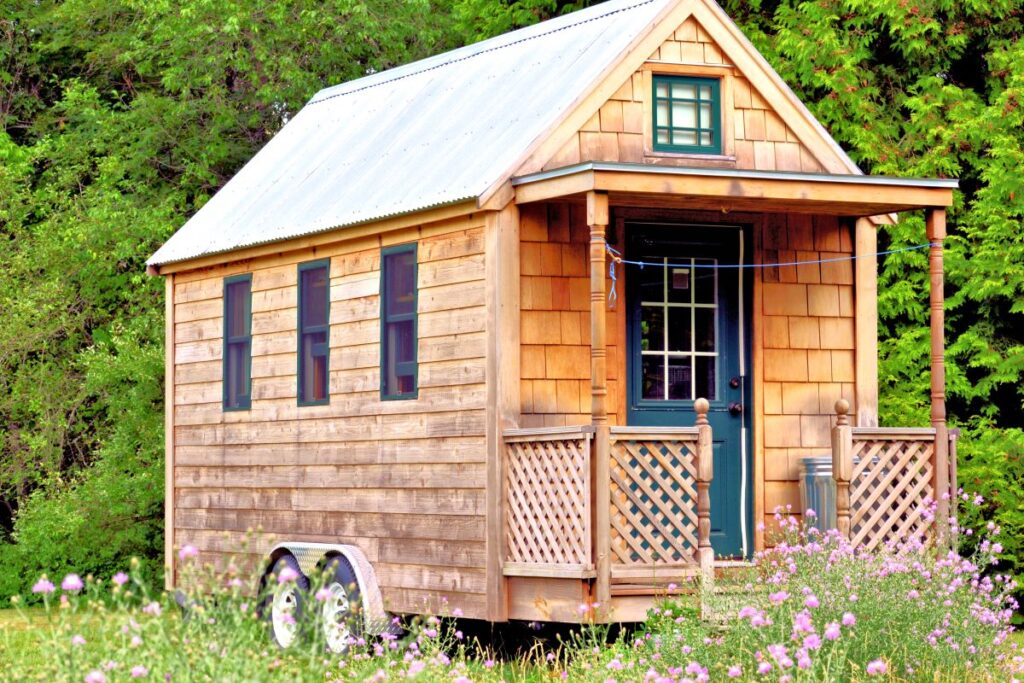tiny wooden house on wheels