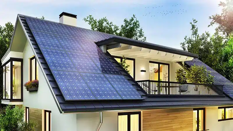 House with solar panels on a pitched roof