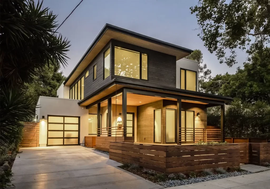 Modern house with wooden fence