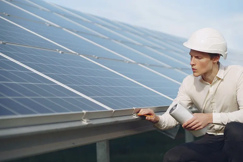 Man checking the solar panels