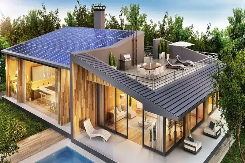 House with solar panels on the roof