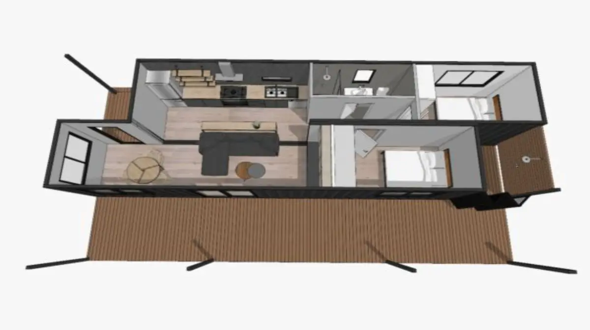 A draft layout of a container home.