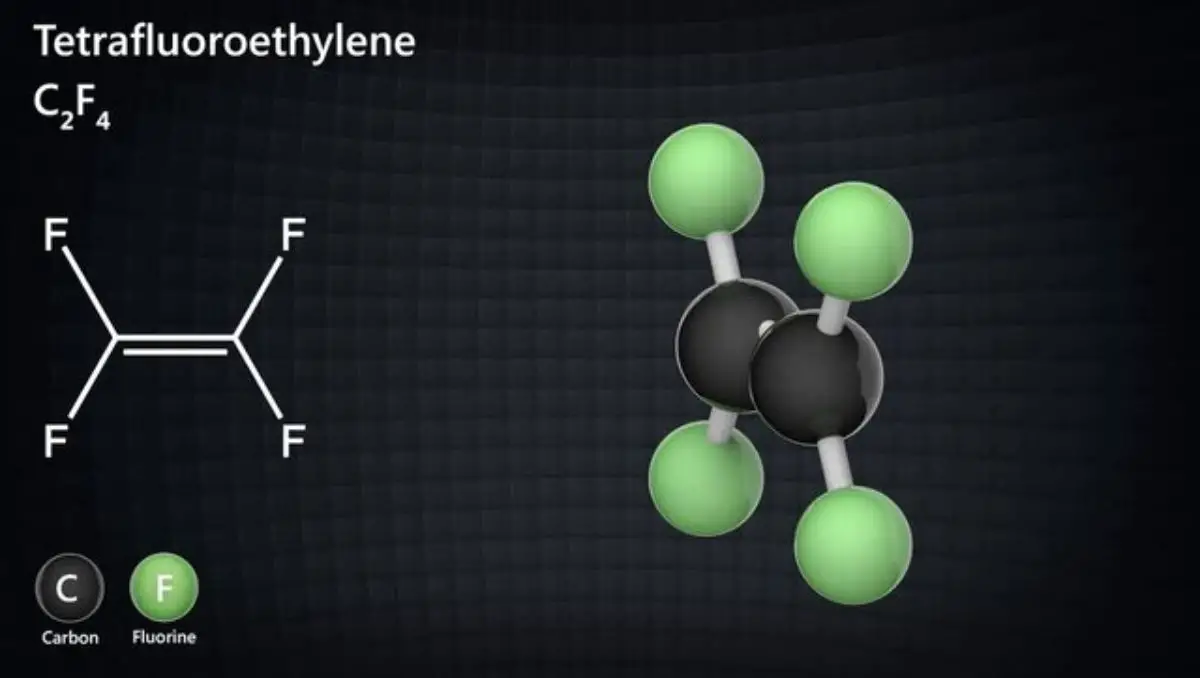 The molecular structure of tetrafluoroethylene or TFE. 