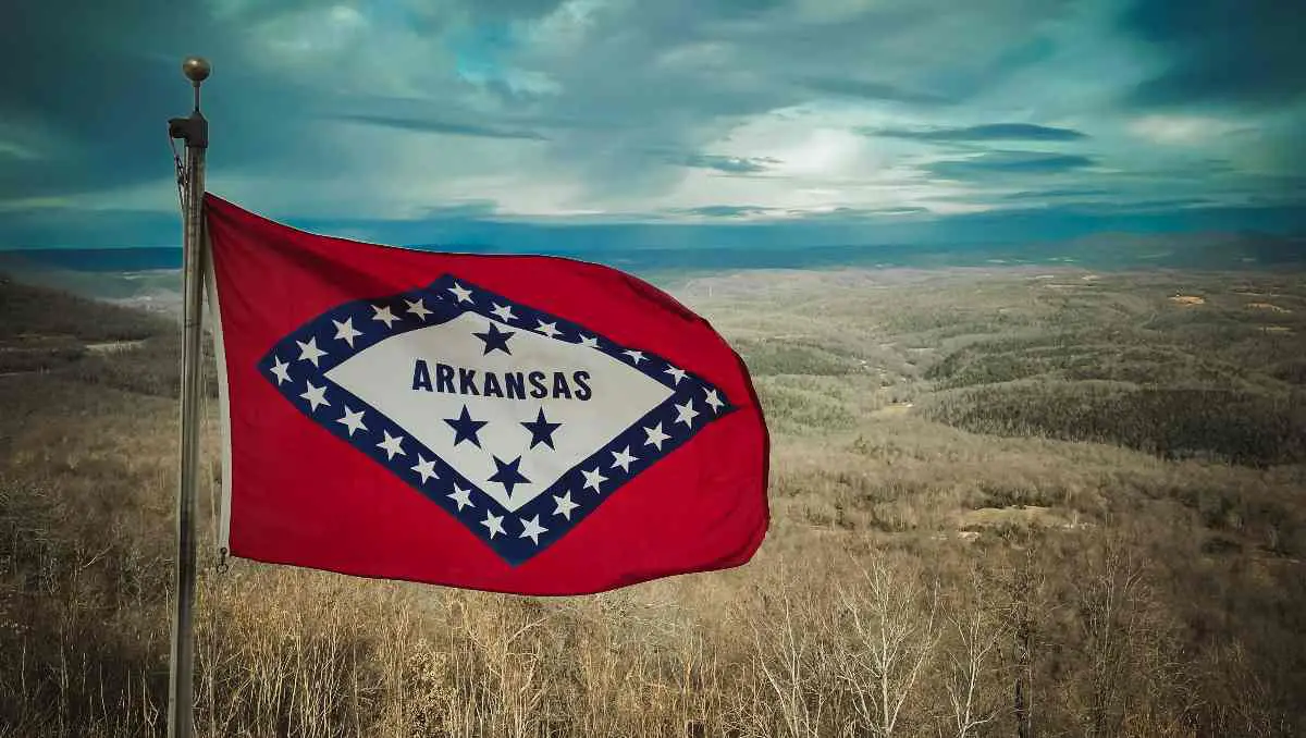 The Arkansas flag at the Arkansas Grand Canyon. 