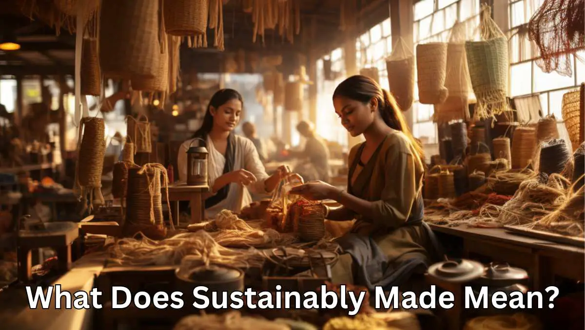 Two women workers crafting handmade and recycled woven products.