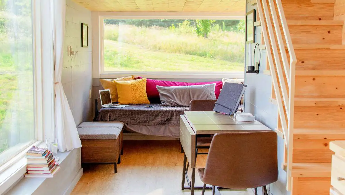 The interior of a tiny house.