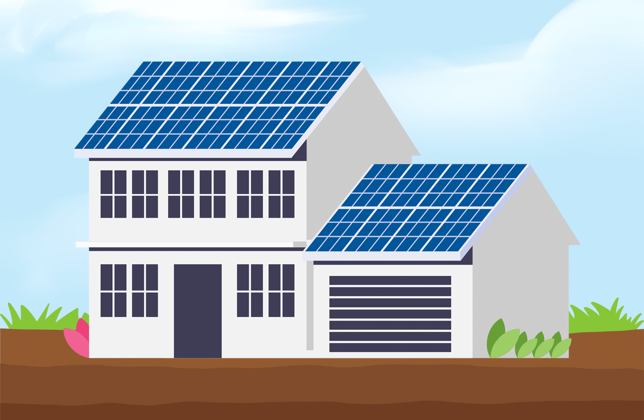 House with solar panels graphic
